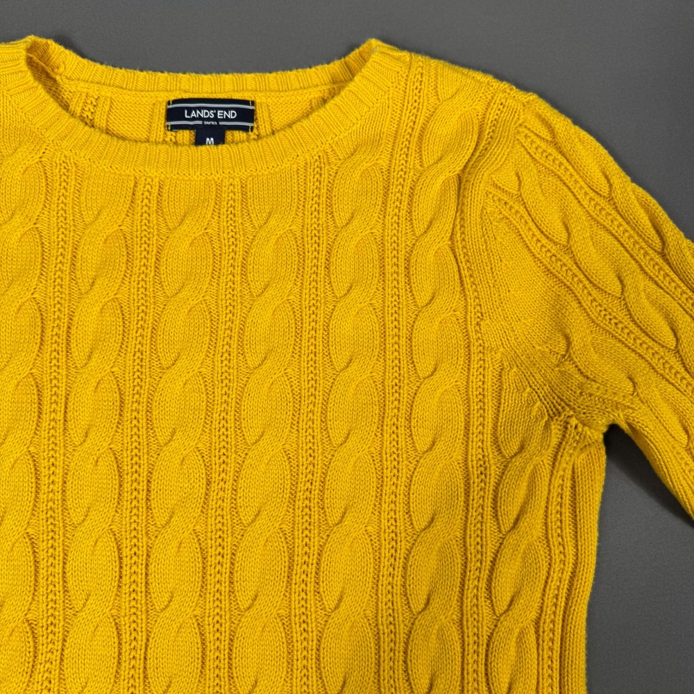 Lands' End Sweater Yellow Women's Medium‎ 100% Cotton Excellent